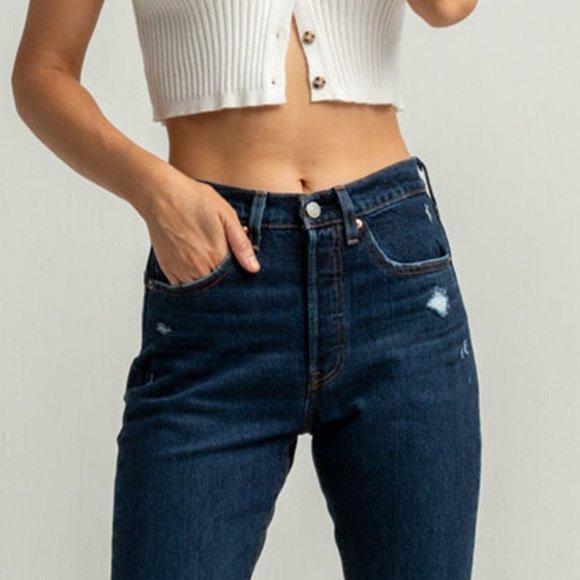 Levi's 501 Skinny Dark Distressed Salsa NWT Button Fly Jeans 25 W x 30 L - Picture 6 of 12